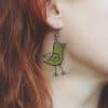 Unique Green Bird Drop Earrings Cute