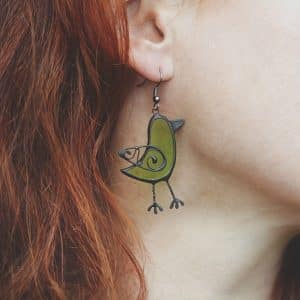 Unique Green Bird Drop Earrings Cute