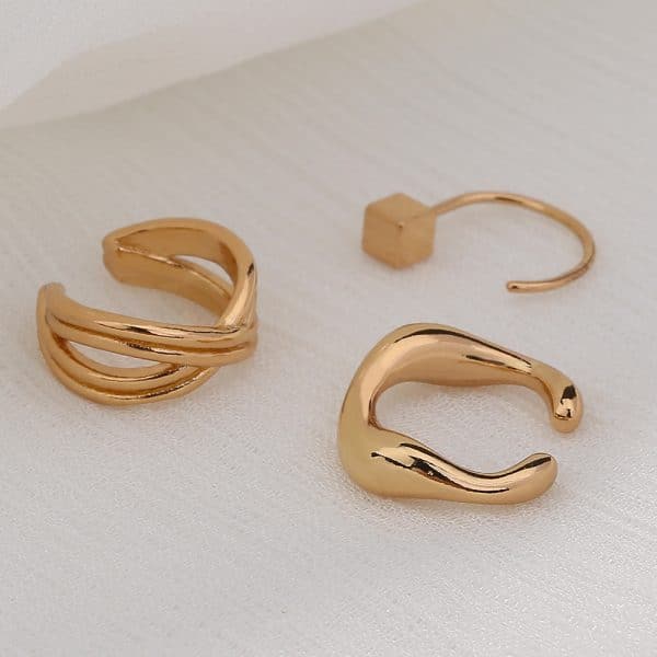 Metal Type C Ear Bone Clip No Ear Hole Ear Hang Female Temperament Hip-hop Minority Cool Wind Earring Set Decoration