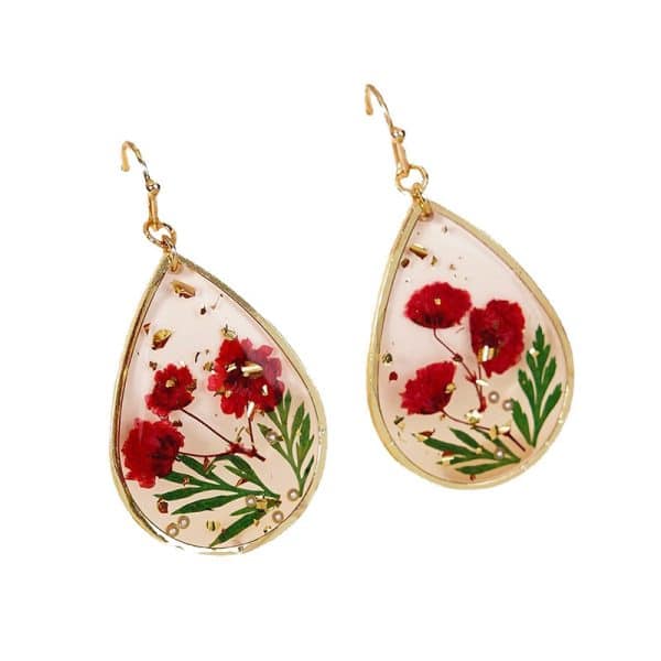 Drop-shaped Epoxy Leaf-shaped Flowers Earrings