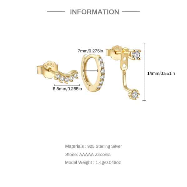 Temperament Matching Zircon Three-piece Set 925 Silver Earrings