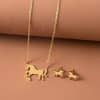 Stainless Steel Gold Silver Unicorn Horse Necklace Earrings Jewelry Set