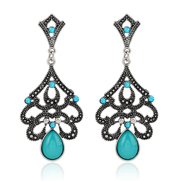 Vintage diamond cutout water drop opal earrings