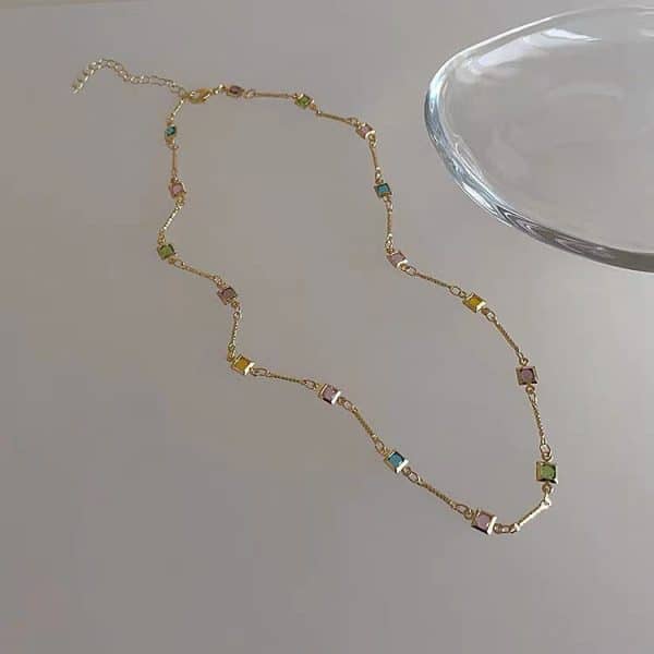 Square Color Fine Clavicle Chain Necklace Light Luxury