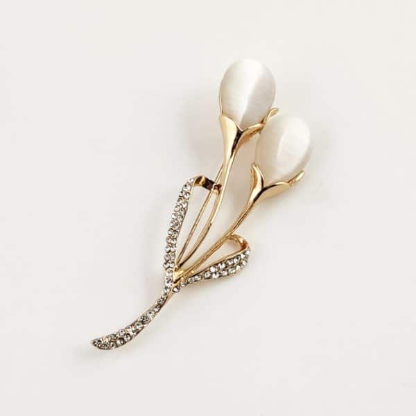 Fashion Opal Stone Tulip Brooch Pin Elegant Jewelry Flower Brooches Rhinestone