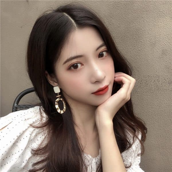 Drop glaze wave metal ring long earrings