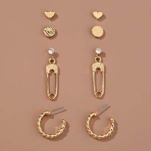 Classic Earring Set Combination Heart Shaped Round Stud Earrings Brooch Diamond Earrings