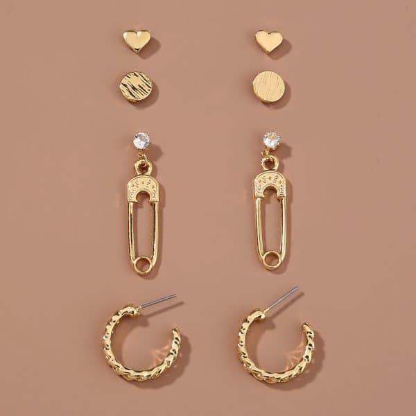 Classic Earring Set Combination Heart Shaped Round Stud Earrings Brooch Diamond Earrings