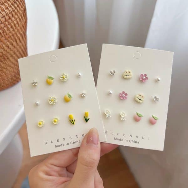 Ceramic Peach Flower Earring Set Combination