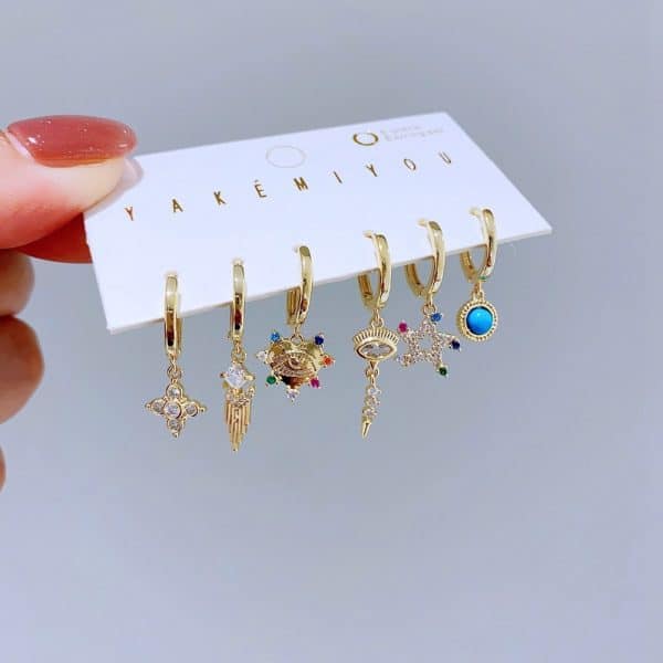 Light Luxury Color Heart-shaped Zircon XINGX Ear Clip 6-piece Set