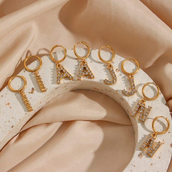 18K Gold Plated Micro Set Zircon Letter Earrings For Women