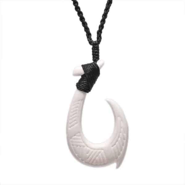 Yak Bone Carved Fishhook Brand Pendant Necklace