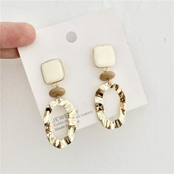 Drop glaze wave metal ring long earrings