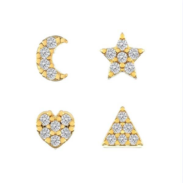 Flower Diamond-encrusted Overlay Wear Stacked Earrings Set Studs Ear Clips