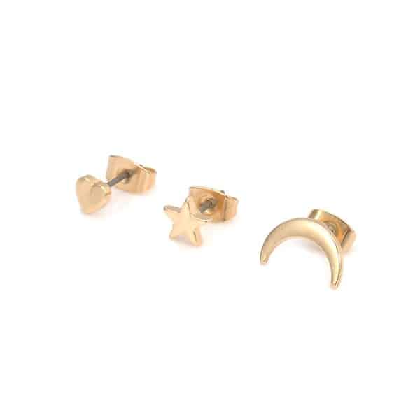 Simple Star Moon Heart Love Heart Shaped Set Stud Earrings
