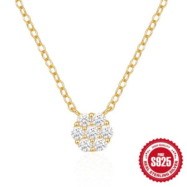 New S925 Sterling Silver Seven Diamond Flower Necklace For Women