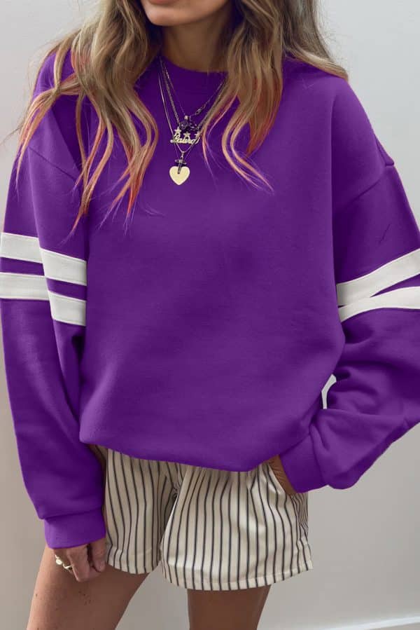 Fiery Red Varsity Striped Detail Drop Shoulder Oversized Sweatshirt