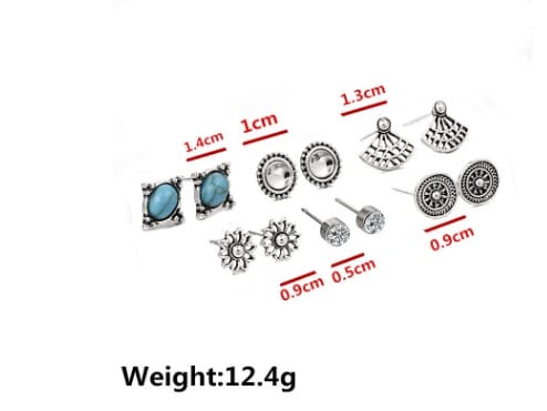 Explosion models retro turquoise shells a variety of 6 pairs of earrings set combination earrings jewelry women's