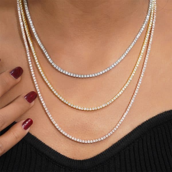 2 Mm925 Silver Inlay Women's Hip Hop Single Row Men's And Women's Tennis Chain