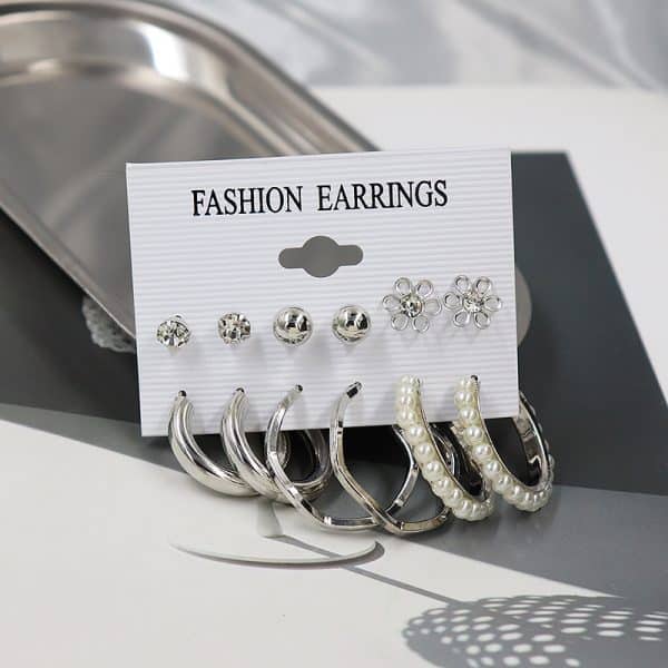 Simple Earrings 6 Pairs With Diamonds Earings Set