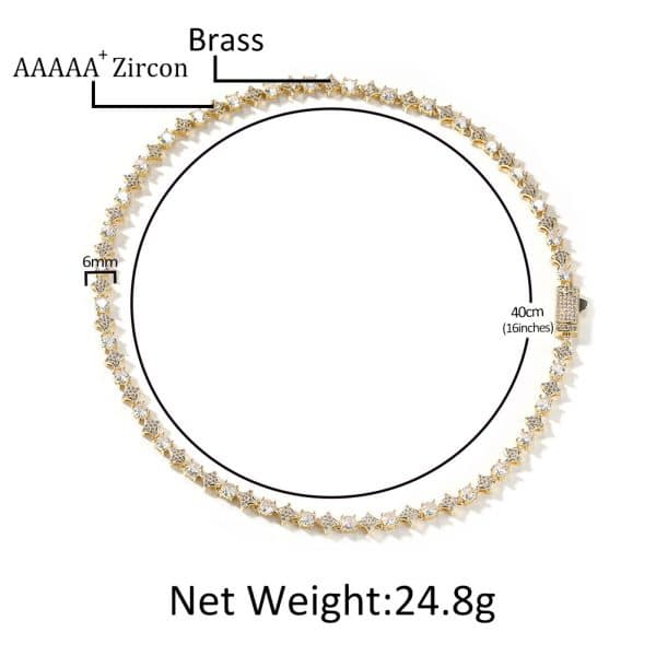 Fashion 6mm Star Zircon Tennis Chain Necklace For Men