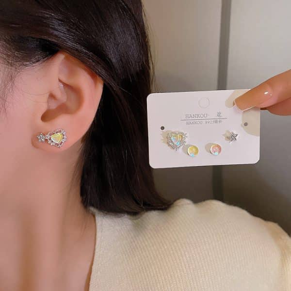 Women's Fashionable And Versatile Love Geometric Earrings Set