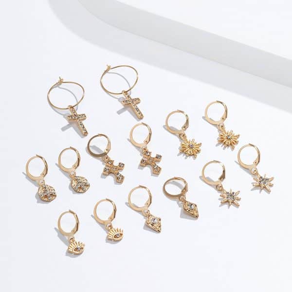 Multi-element Cross Eye Set Earrings Ins Pastoral Style
