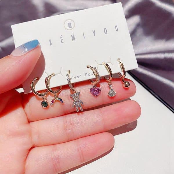 High-end Korean cute girl bear earring set