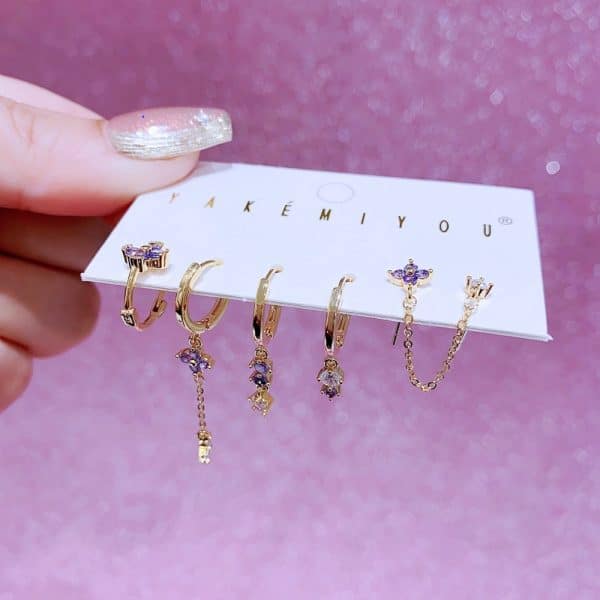 Ladies New Fashion Zirconium Ring Earring Set