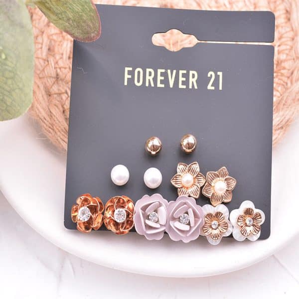 6 Pairs Of One Card Simple Flower Small Earrings Set Pearl Shell Female Earrings Diamond Jewelry Jewelry