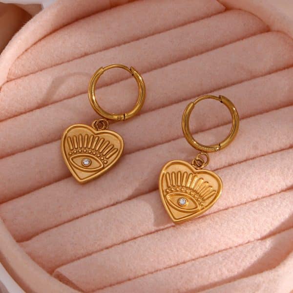 Women's Stainless Steel Heart Devil's Eye Drop Earrings