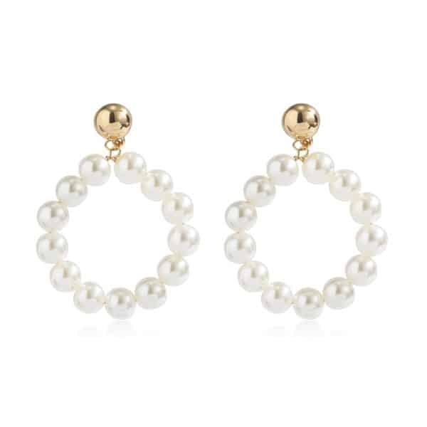 Women's Sterling Silver Pearl Inlaid Circle Stud Earrings