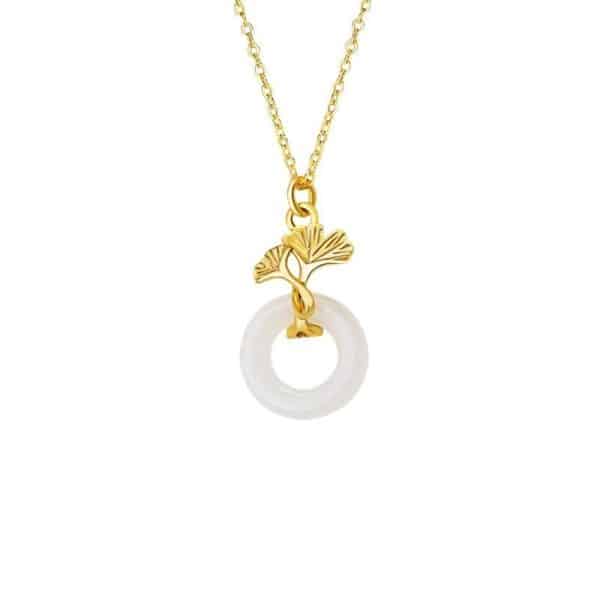 Hetian Jade Necklace Women's New Chinese National Fashion Ginkgo Leaf