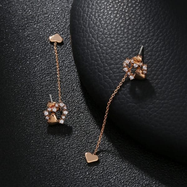 Korean Version Personality Thin Copper Micro Set Zircon Texture Long Tassel Love Ear Line Earrings