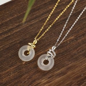 Women's Sterling Silver Snake White Jade Necklace