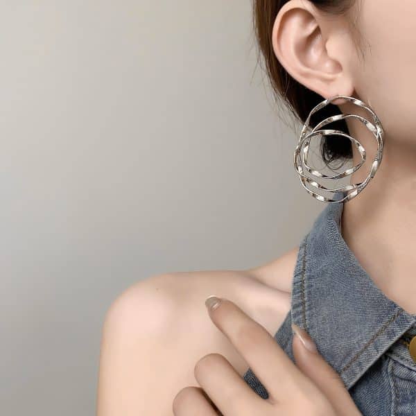 Style Exaggerated Big Circle Three-dimensional Twisted Personality Ear Studs Cold Style High Sense