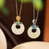 Sterling Silver Gold Plated Hetian Jade Safety Buckle Pendant