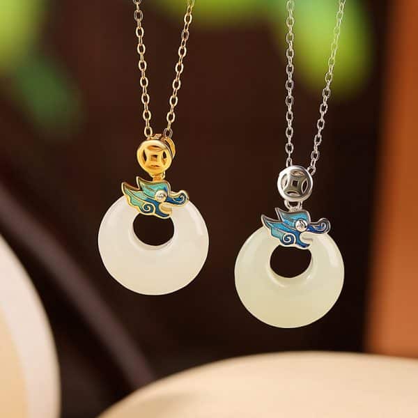 Sterling Silver Gold Plated Hetian Jade Safety Buckle Pendant