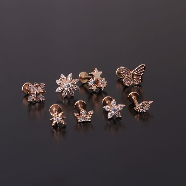 Lip Stud Stem Stainless Steel Piercing Stud Earrings Micro-set Zircon