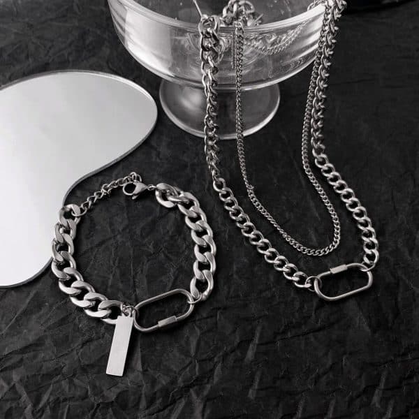 Climbing Button Carabiner Cuban Bracelet Titanium Steel Men's Domineering