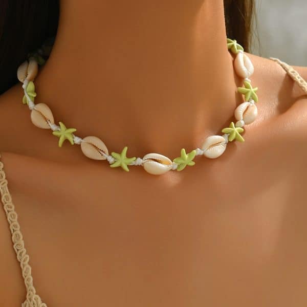 Summer Natural Shell Turquoise Starfish Hand-woven Beach Holiday Necklace