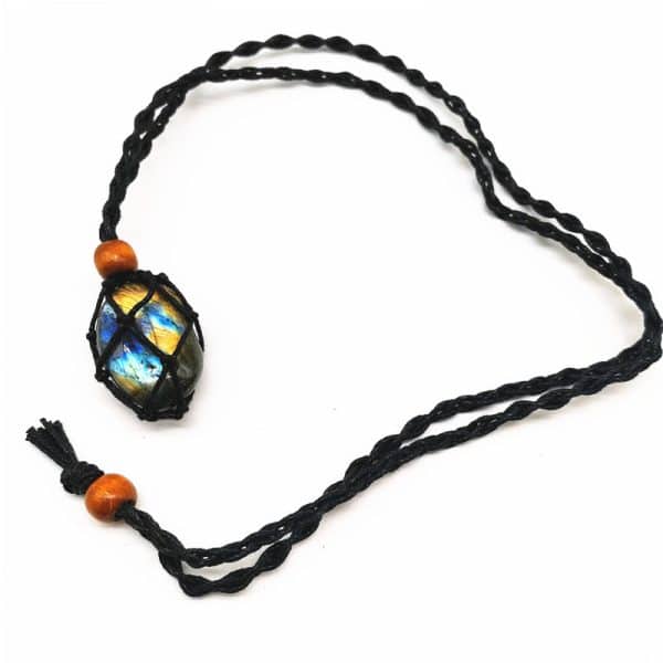 Natural Elongated Stone Original Stone Net Necklace Pendant