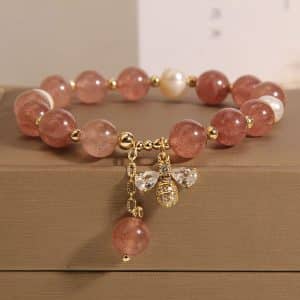 Freshwater Pearl Strawberry Quartz Bracelet Women