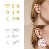 S925 Sterling Silver Compact Mini Geometric Heart-shaped Star Moon Set Ear Studs