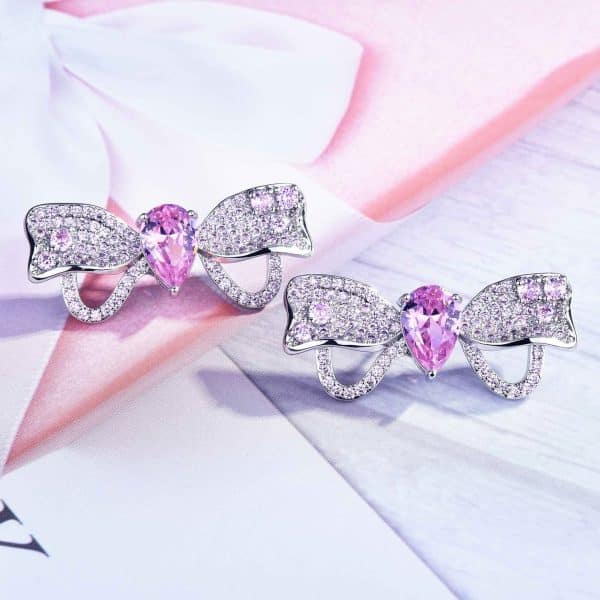 High-grade Affordable Luxury Fashion Full Diamond Bow Necklace Necklace Bracelet Ear Studs Suit
