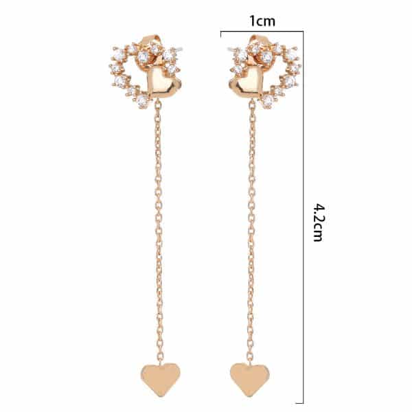 Korean Version Personality Thin Copper Micro Set Zircon Texture Long Tassel Love Ear Line Earrings