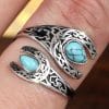 Bilateral Water Drop Turquoise Smear Fashion Carved Adjustable Ring