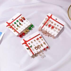 Christmas Drip Oil Bells Christmas Tree Earrings Set