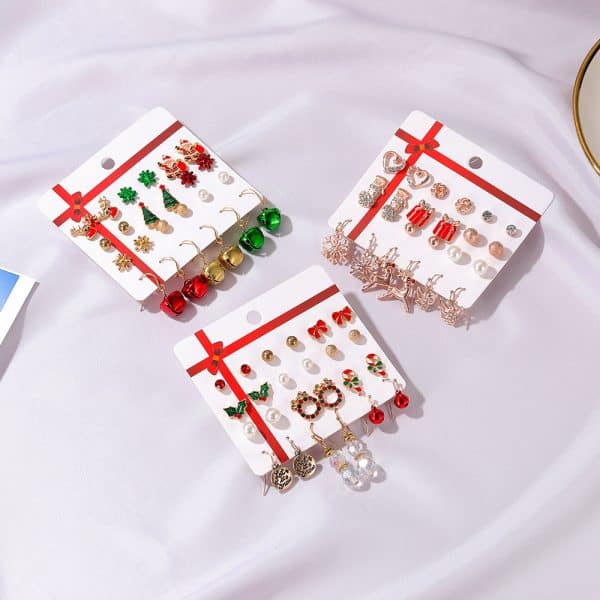 Christmas Drip Oil Bells Christmas Tree Earrings Set