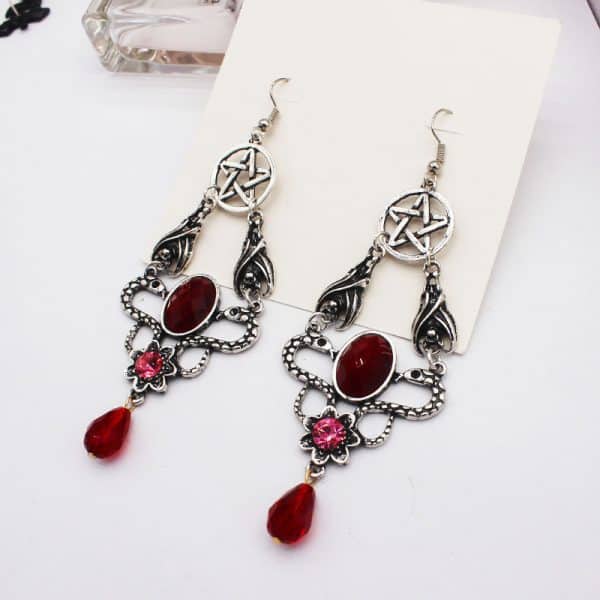 Women's Fashion Double Snake Water Drop Pentagram Earrings